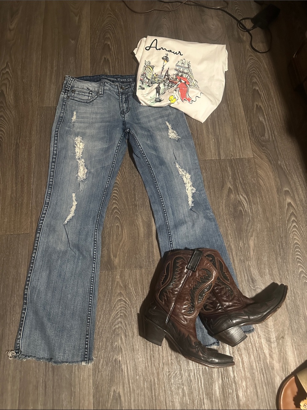 Cowgirl Tuff Light Blue Distressed Boot Cut Jeans